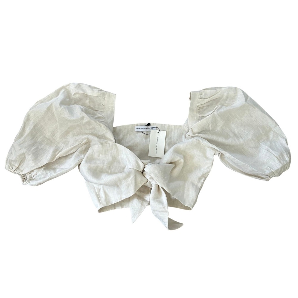 NWT Faithfull the Brand Idrissy Top Sz L Plain Ivory Cropped Tie Front Festival